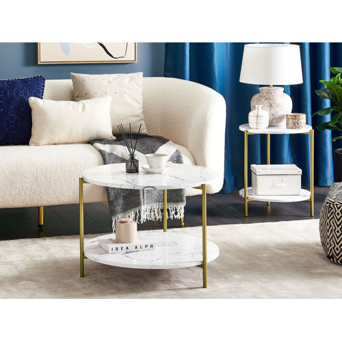 Fairmont Park Coffee Table With Shelf Marble Effect White With Gold